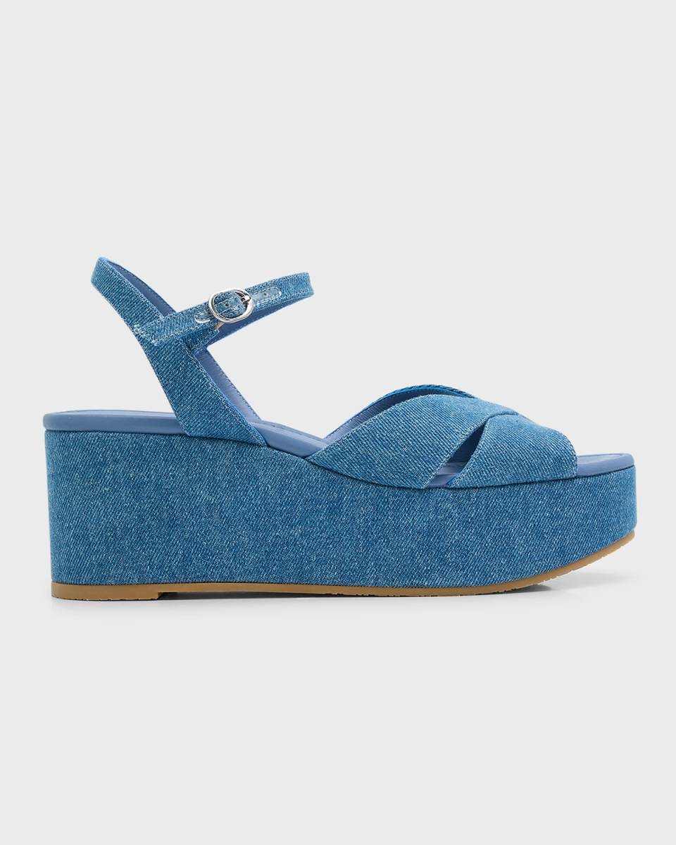 Carmen Crisscross Denim Wedge Sandals
